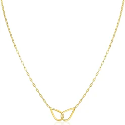 ZINZI gold plated zilveren ketting met paperclip-schakels, waarbij in het midden twee druppelvormen mooi met elkaar verbonden zijn 42-45cm ZIC2634