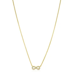 ZINZI gold plated zilveren ketting met Infinity teken, vol bezet met witte zirconia's 42-45cm ZIC2597Y