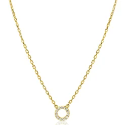 ZINZI gold plated zilveren ketting met open rondje (7,5mm) bezet met witte zirconia's 40-45cm ZIC2550Y