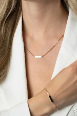 ZINZI gold plated zilveren ketting met paperclip-schakels en glanzend rechthoekig plaatje om te graveren 42-45cm ZIC2530G