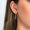 ZINZI gold plated zilveren lange oorsieraden 30mm met drie paperclip schakels, glad bewerkt witte zirconia's ZIO2330Y