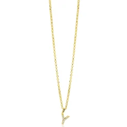 ZINZI gold plated zilveren letter hanger Y bezet met witte zirkonia's ZIH2828-Y (zonder ketting)