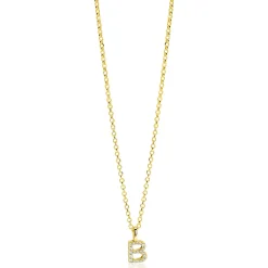 ZINZI gold plated zilveren letter hanger B bezet met witte zirkonia's ZIH2828-B (zonder ketting)