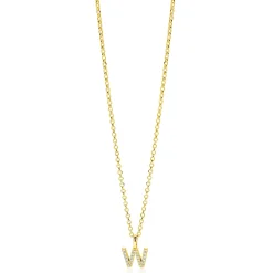 ZINZI gold plated zilveren letter hanger W bezet met witte zirkonia's ZIH2828-W (zonder ketting)