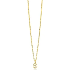 ZINZI gold plated zilveren letter hanger S bezet met witte zirkonia's ZIH2828-S (zonder ketting)
