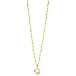 ZINZI gold plated zilveren letter hanger Q bezet met witte zirkonia's ZIH2828-Q (zonder ketting)