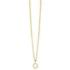 ZINZI gold plated zilveren letter hanger O bezet met witte zirkonia's ZIH2828-O (zonder ketting)