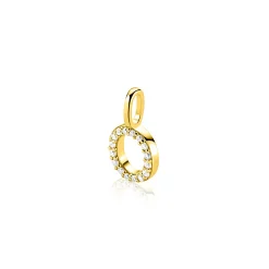 ZINZI gold plated zilveren letter hanger O bezet met witte zirkonia's ZIH2828-O (zonder ketting)