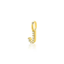 ZINZI gold plated zilveren letter hanger J bezet met witte zirkonia's ZIH2828-J (zonder ketting)