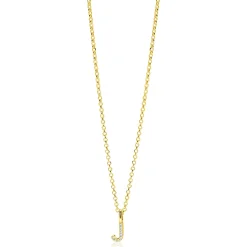 ZINZI gold plated zilveren letter hanger J bezet met witte zirkonia's ZIH2828-J (zonder ketting)