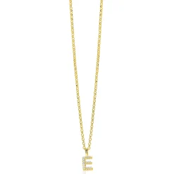 ZINZI gold plated zilveren letter hanger E bezet met witte zirkonia's ZIH2828-E (zonder ketting)