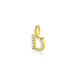 ZINZI gold plated zilveren letter hanger D bezet met witte zirkonia's ZIH2828-D (zonder ketting)