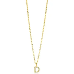 ZINZI gold plated zilveren letter hanger D bezet met witte zirkonia's ZIH2828-D (zonder ketting)