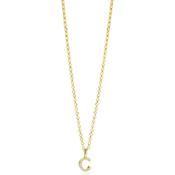 ZINZI gold plated zilveren letter hanger C bezet met witte zirkonia's ZIH2828-C (zonder ketting)