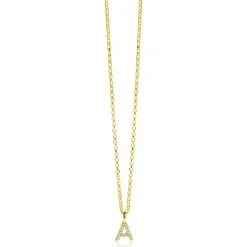 ZINZI gold plated zilveren letter hanger A bezet met witte zirkonia's ZIH2828-A (zonder ketting)