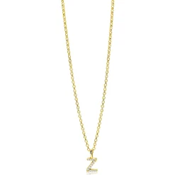 ZINZI gold plated zilveren letter hanger Z bezet met witte zirkonia's ZIH2828-Z (zonder ketting)