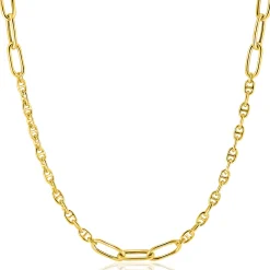 ZINZI gold plated zilveren marine schakel ketting, gecombineerd met grotere ovale schakels 42-45cm ZIC2413G