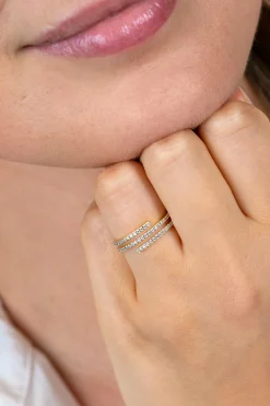 ZINZI goldplated zilveren multi-look ring (6mm breed) met 3 banen bezet met witte zirkonia’s ZIR2727Y