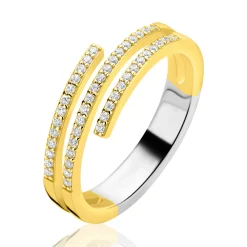 ZINZI goldplated zilveren multi-look ring (6mm breed) met 3 banen bezet met witte zirkonia’s ZIR2727Y
