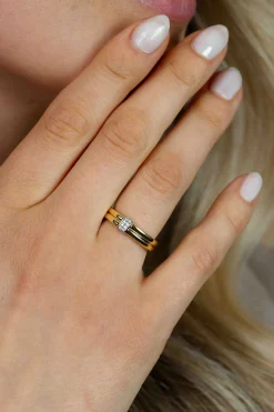ZINZI goldplated zilveren multi-look ring met gladde banen en schitterend pavé van zirkonia's ZIR2830