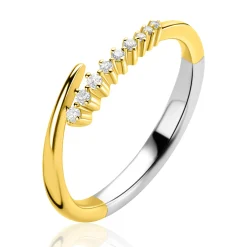 ZINZI goldplated zilveren multi-look ring, waarbij een baan is bezet met witte zirkonia's ZIR2818