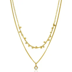 ZINZI gold plated zilveren multilook ketting met ronde zetting witte zirconia en 16 bolletjes 39-42cm ZIC2520Y