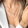 ZINZI gold plated zilveren multilook ketting met gourmet en groene bolletjes schakels, ronde zetting met olijfgroene kleursteen 42-45cm ZIC2528G
