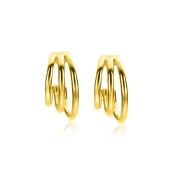 ZINZI gold plated zilveren multi-look oorstekers drie banen glad 16mm ZIO2294