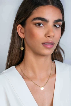 ZINZI gold plated zilveren oorstekers 52mm lang met twee trendy schakels en glad hart ZIO2381G