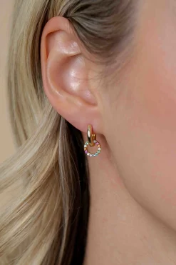 ZINZI gold plated zilveren oorbedels rond 8mm bezet regenboog kleuren ZICH2170 (zonder oorringen)