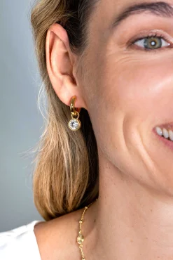 ZINZI gold plated zilveren oorbedels dubbelzijdig groen wit Swarovski crystals 9mm ZICH1006G (zonder oorringen)