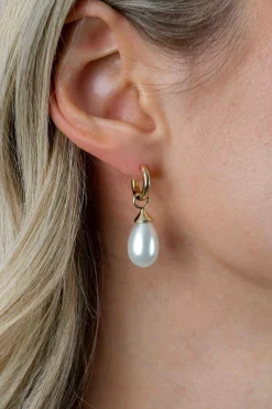 ZINZI gold plated zilveren oorbedels parel peervorm 15mm wit ZICH355WG (zonder oorringen)