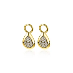 ZINZI gold plated zilveren oorbedels druppel wit ZICH1768G (zonder oorringen)