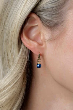 ZINZI gold plated zilveren oorbedels parels blauw 6mm ZICH1749BG (zonder oorringen)