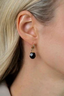 ZINZI gold plated zilveren oorbedels zwarte bead 10mm ZICH266ZG (zonder oorringen)