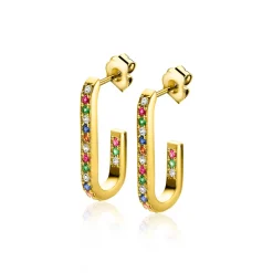 ZINZI gold plated zilveren oorstekers in ovale vorm (20mm) bezet met regenboog kleurstenen ZIO2310YMC