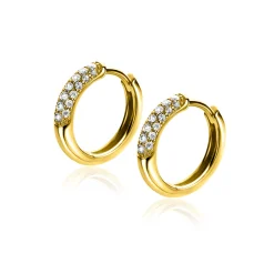 ZINZI gold plated zilveren oorringen  14 x 3mm witte zirconia's ZIO660G