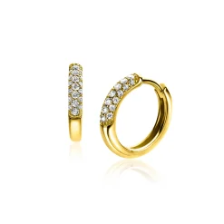 ZINZI gold plated zilveren oorringen  14 x 3mm witte zirconia's ZIO660G