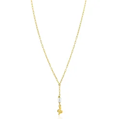 ZINZI gold plated zilveren paperclip Y-collier met witte zoetwaterparel en slang ZIC2761