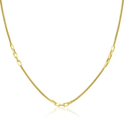 ZINZI gold plated zilveren popcorn schakelketting 45-48cm met drie paperclip schakelaccenten ZIC2709G