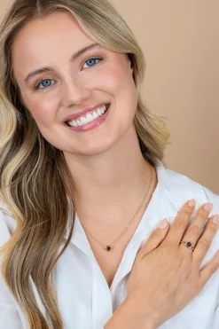 ZINZI goldplated zilveren ring met achthoekige zetting en bruine kleursteen ZIR2803