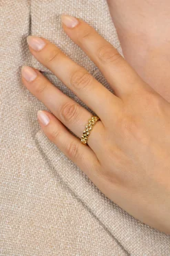 ZINZI goldplated zilveren ring met glanzende rolex-style schakels 4mm breed ZIR2556G