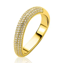 ZINZI gold plated zilveren ring volledig bezet met pavé gezette witte zirkonia’s in een vloeiende lijn ZIR2883Y