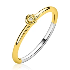 ZINZI gold plated zilveren ring met roosvorm (4mm), bezet met een witte zirkonia ZIR2872Y