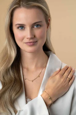 ZINZI gold plated zilveren ring met gourmet en paperclip schakel en bolletjes hanger ZIR2521G