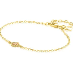 ZINZI gold plated zilveren schakel armband met een licht bruine klaver in het midden 16-19cm ZIA2905C