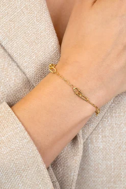 ZINZI gold plated zilveren schakelarmband met paperclip schakels en dubbele geknoopte schakels ZIA2798