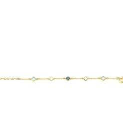 ZINZI gold plated zilveren schakel armband met twee licht blauwe klavers en een saffier klaver 17-19cm ZIA2906