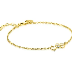 ZINZI goldplated zilveren schakelarmband met klavertje vier en hartje hanger ZIA2783Y