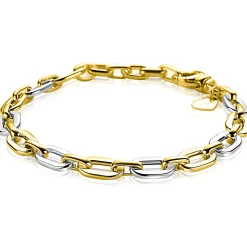 ZINZI gold plated zilveren schakelarmband met bicolor rechthoekige schakels (6,5mm breed) ZIA2757